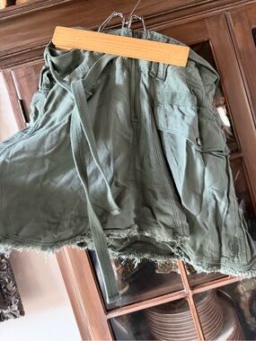 Free People Military Green Cargo Skort with Raw Hem